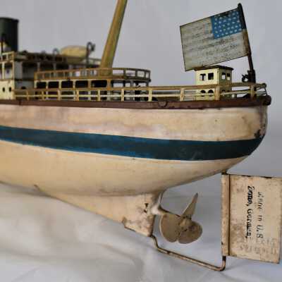 Stern of ship: Note the inscription stating 'Made in U.S. Zone, Germany'