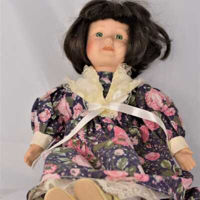 Bisque and Fabric Brown Hair Doll