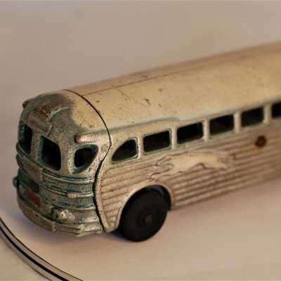 Cast aluminum Greyhound bus: Right side