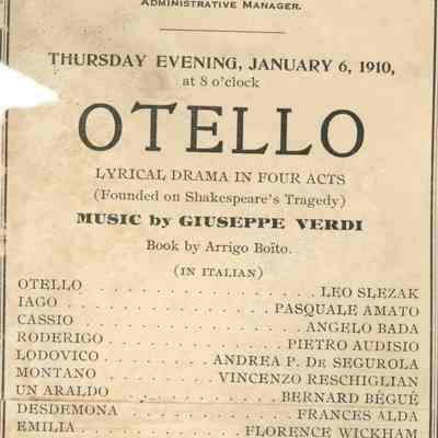 Metropolitan Opera House Program, "Otello"