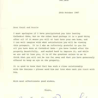 Letter from Yehudi Menuhin to Barrie and Carol Coate