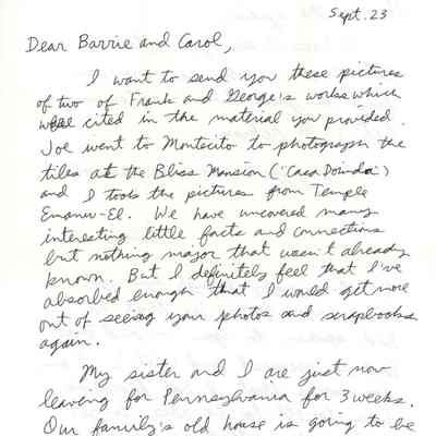 Letter to Barrie and Carol Coate