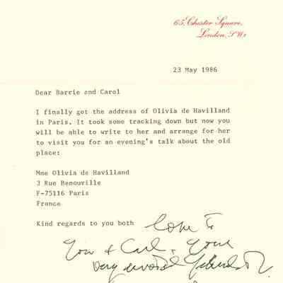 Letter from Yehudi Menuhin to Barrie and Carol Coate