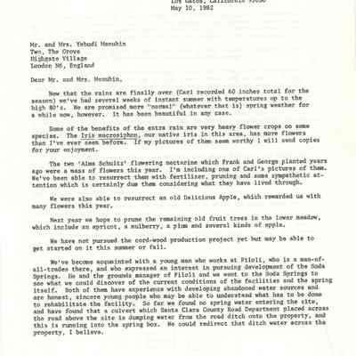 Letter from Carol and Barrie Coate to Yehudi Menuhin, Photocopy