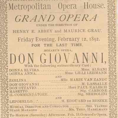 Metropolitan Opera House Program, "Don Giovanni"