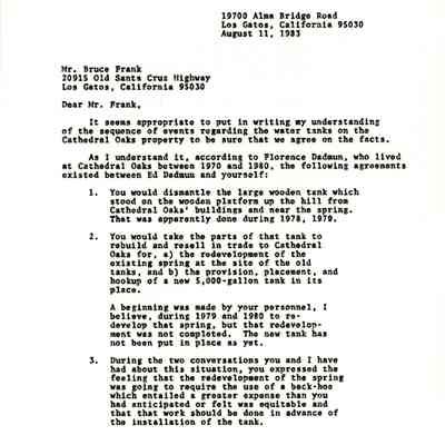 Barrie Coate to Bruce Franks