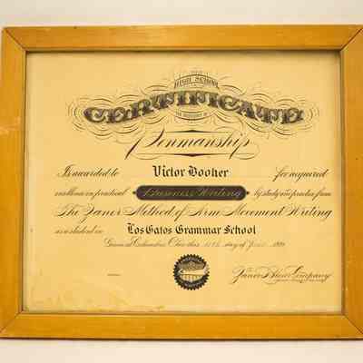 Los Gatos High School Certificate of Penmanship