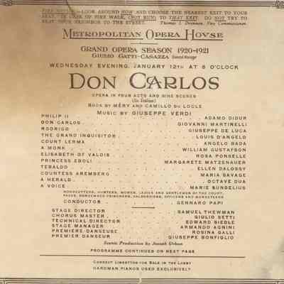 Metropolitan Opera House Program, "Don Carlos"