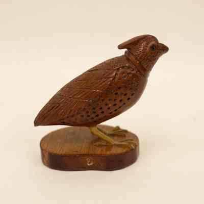 Harlequin Quail Wood Carving