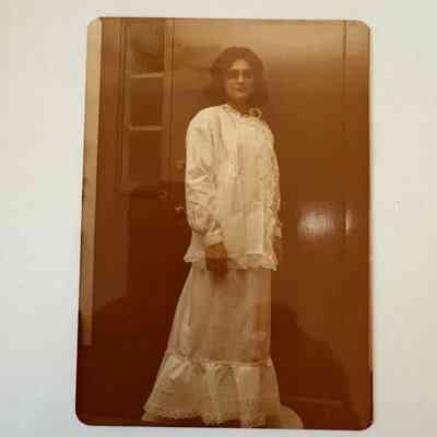 Donor wearing the dress, her grandmother's, in the 1970s.