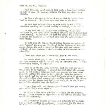 Letter from Barrie Coate to Yehudi and Diana Menuhin