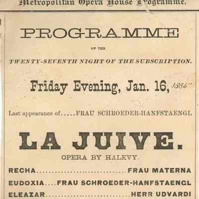 Metropolitan Opera House Program, "La Juive"