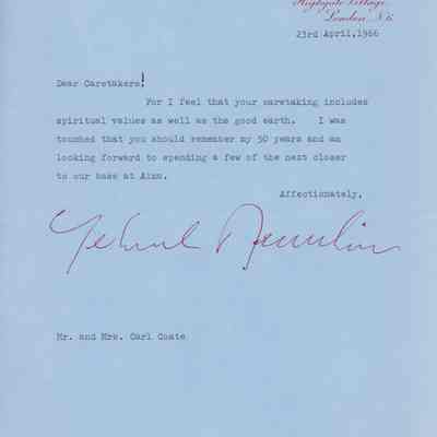 Letter from Yehudi Menuhin to Carl Coate