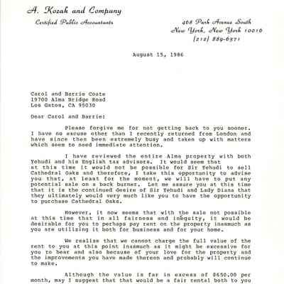 Aaron Kozak to Carol and Barrie Coate