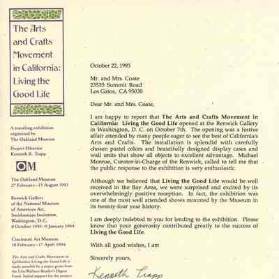 Letter, Kenneth Trapp to Carol and Barrie Coate