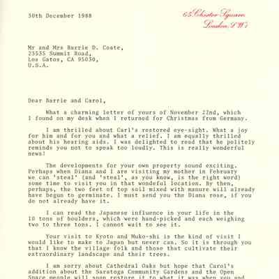 Letter from Yehudi Menuhin to Carol and Barrie Coate
