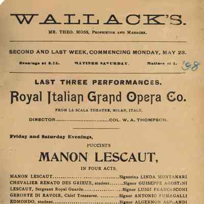 Wallack's Theatre Program, "Manon Lescaut"