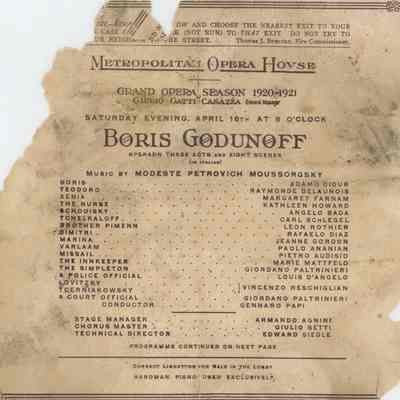Metropolitan Opera House Program, "Boris Godunoff"