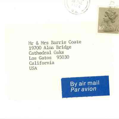 Postcard to Barrie and Carol Coate