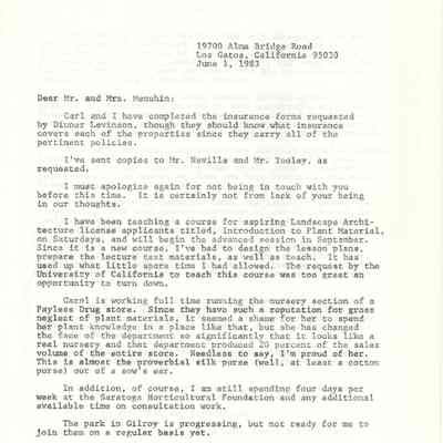 Letter from Carol and Barrie Coate to Yehudi Menuhin, Photocopy