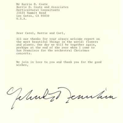 Letter from Yehudi Menuhin to Barrie Coate