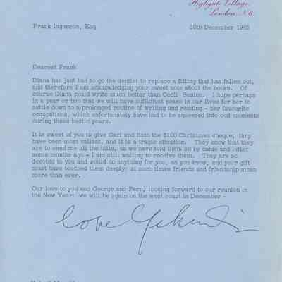 Letter from Yehudi Menuhin to Frank Ingerson