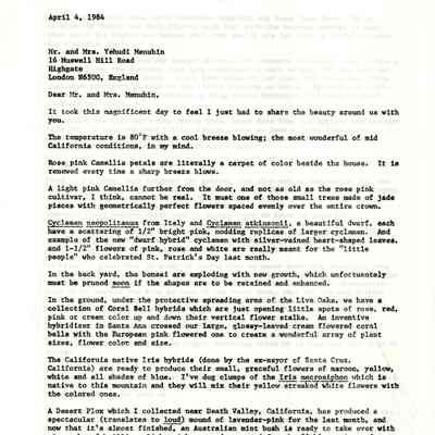 Photocopy of Letter from the Coates to the Menuhins