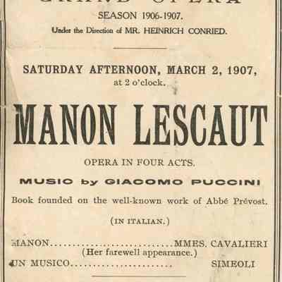 Metropolitan Opera House Program, "Manon Lescaut"