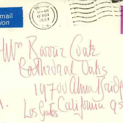 Envelope and Letter from Diana Menuhin to Barrie and Carol Coate