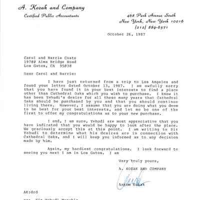 Aaron Kozak to Carol and Barrie Coate