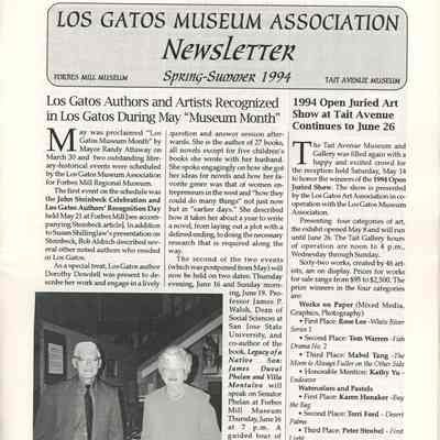 Los Gatos Museum Association Newsletter, Spring-Summer 1994