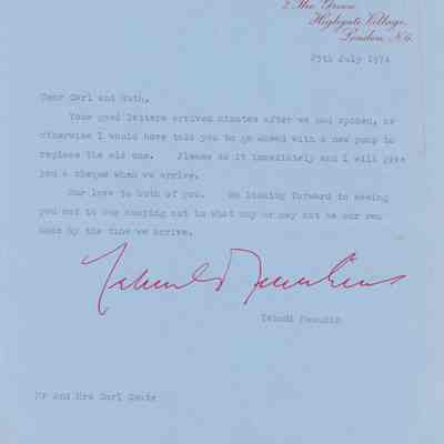 Letter from Yehudi Menuhin to Carl and Ruth Coate