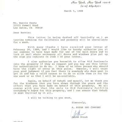 Letter, Aaron Kozak to Barrie Coate