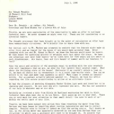Barrie and Carol Coate to Yehudi Menuhin