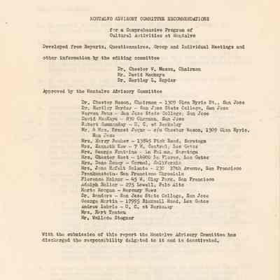 Montalvo Advisory Committee Recommendations