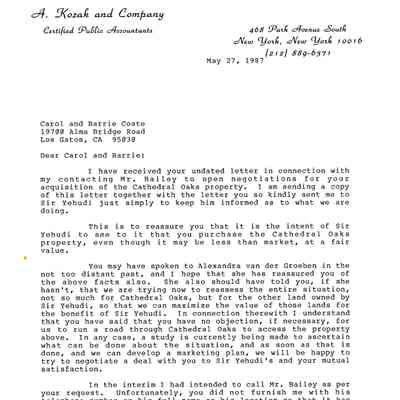 Aaron Kozak to Carol and Barrie Coate