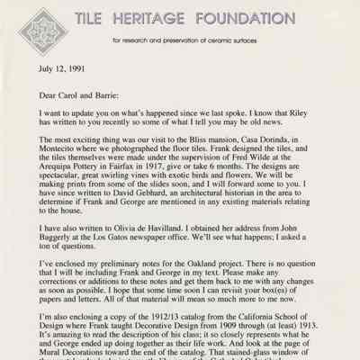 Letter, Joe Taylor to Carol and Barrie Coate