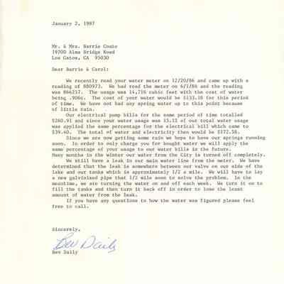Letter, Bev Daily to Carol and Barrie Coate