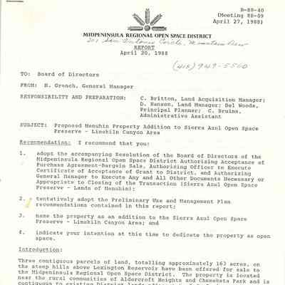 Midpeninsula Regional Open Space Report, April 20, 1988
