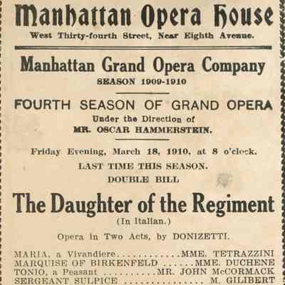 Manhattan Opera House Program, "Daughter of the Regiment"