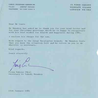 Letter from Yehudi Menuhin to Carl Coate