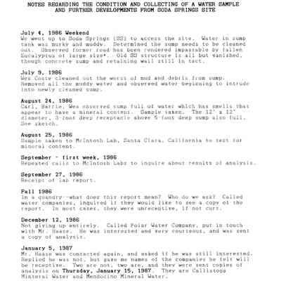 Notes Regarding Soda Springs Site