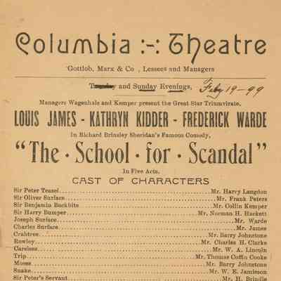 Columbia Theatre Program, "The School for Scandal"