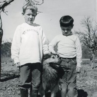 Two Boys and Dog