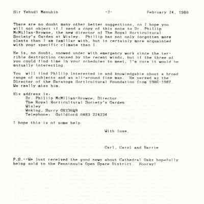 Letters from Carol and Barrie Coate to Yehudi Menuhin
