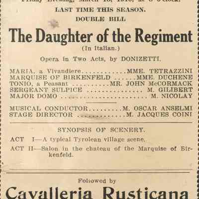 Manhattan Opera House Program, "The Daughter of the Regiment"