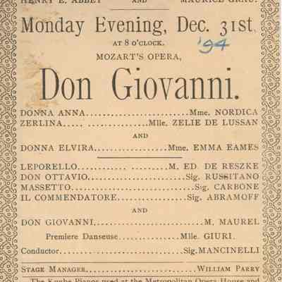 Metropolitan Opera House Program, "Don Giovanni"