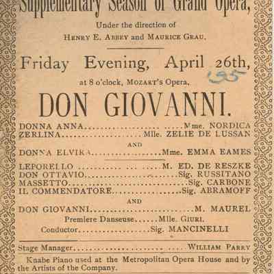 Metropolitan Opera House Program, "Don Giovanni"