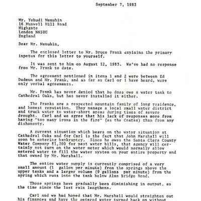 Barrie Coate to Yehudi Menuhin