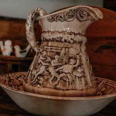 Bowl and Pitcher for washing in log cabin